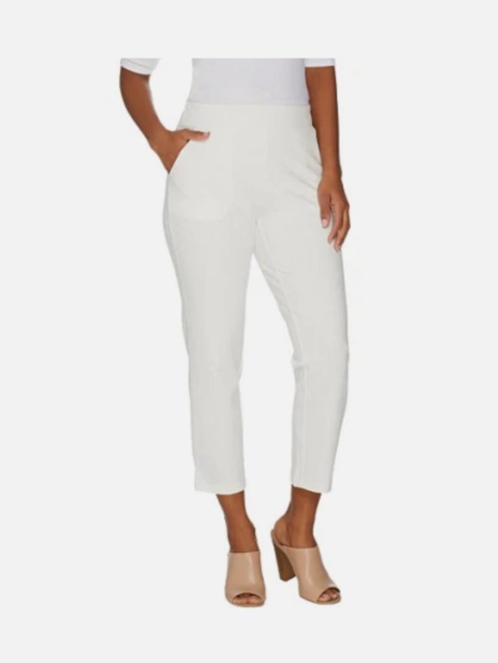 Belle by Kim Gravel Ponte Cropped Pants Goldtone Zipper-Magnolia-Plus 22-A305571